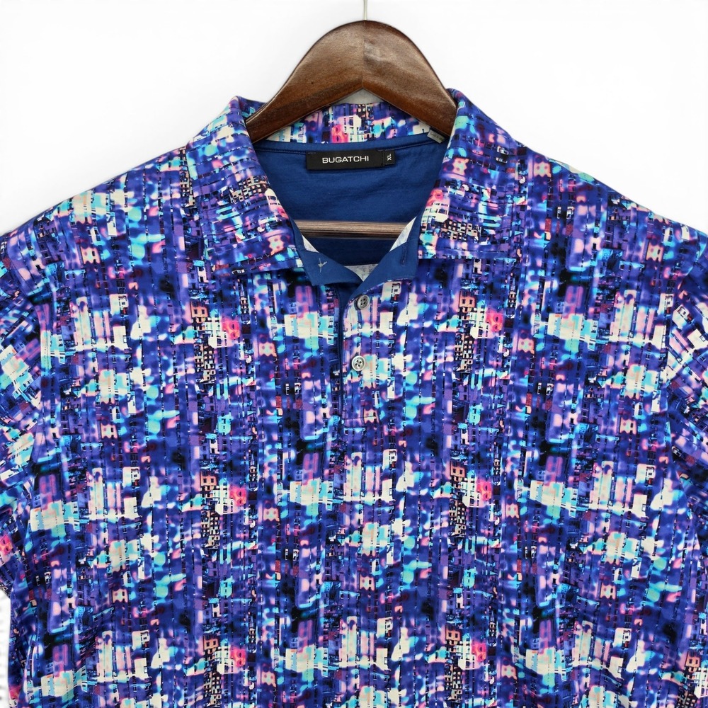 Bugatchi Mens XL Mercerized Cotton Abstract Digital Print Polo‎ Luxury Designer